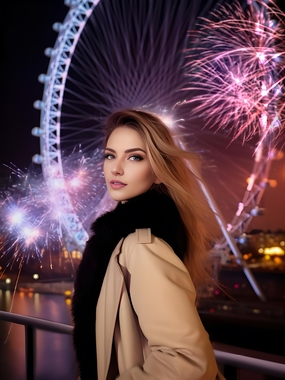 圣诞夜看烟花的欧美美女图片